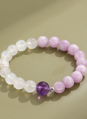 新品925银紫锂辉紫水晶串珠手链女小众高级感蓝月光手串手饰