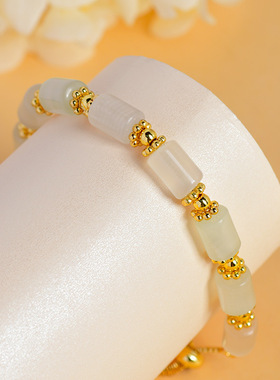 天然水晶绿纹石桶珠手链小清新精致时尚女学生手串送闺蜜饰品