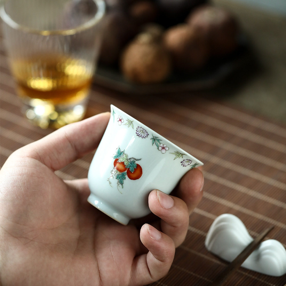 景德镇粉彩瓜瓞绵绵主人杯手绘花卉口陶瓷杯茶具单个泡茶碗100ml
