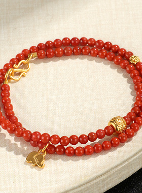 新中式南红双圈串珠手链女小众高级感小象回纹珠配件手串首饰