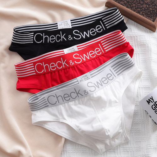 男士三角内裤男纯棉男生宽松透气潮流个性青少年三角裤头短裤衩 - 图0