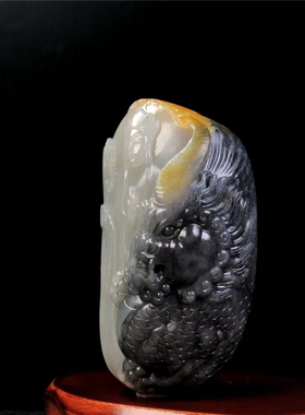 新疆和田玉青花籽料地藏王手把件天然玉石黑白分明苏工巧雕把玩件