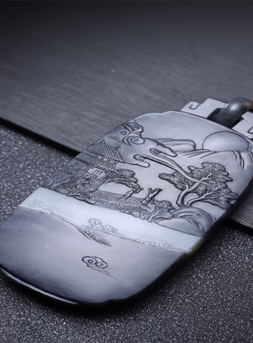 青花籽料黑白分明苏工和田玉