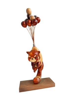 小浣熊冰冷森林飞宠环游记木质气球小熊猫原木风手作桌面装饰摆件