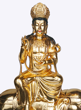 圣造寺院文殊普贤木雕佛像文殊师利站相家用文殊普贤摆件神像定制