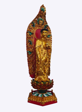 圣造佛像 阿弥陀佛贴金站相大漆佛像摆件木雕佛祖宁波佛陀像定制