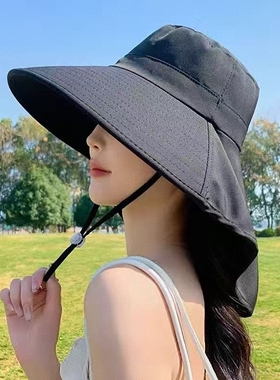 大帽檐渔夫帽防晒帽子夏季新款遮脸护颈披肩紫外线户外遮阳太阳帽