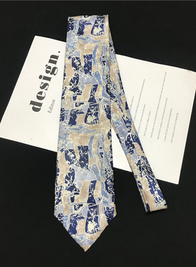 中古vintage古着日系孤品休闲商务花纹色织男女手打真丝领带Y83