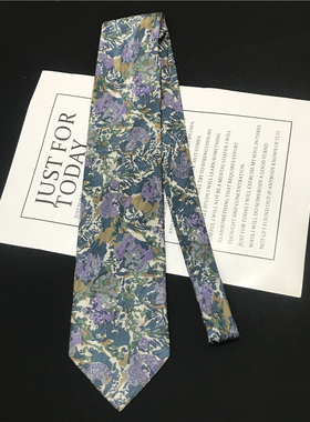 vintage古着日系中古复古休闲油画印花纹学院衬衫配饰真丝领带Y18
