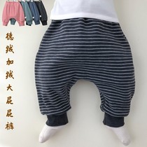 Winter children gush pants baby big fart warm long pants male and female baby dsuede striped pants spring autumn 0-1-2