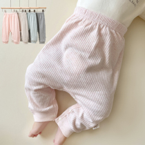 Spring Autumn Season Baby Open Gear Pants Baby Pure Cotton Long Pants Male And Female Childrens Home Conserved Big Fart Buttondown Autumn Pants 0-1-3