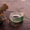 0414200-0 Natural Burmese A-grade high-ice seeded green jade saddle ring with 14-15 rings