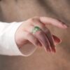 0414200-0 Natural Burmese A-grade high-ice seeded green jade saddle ring with 14-15 rings