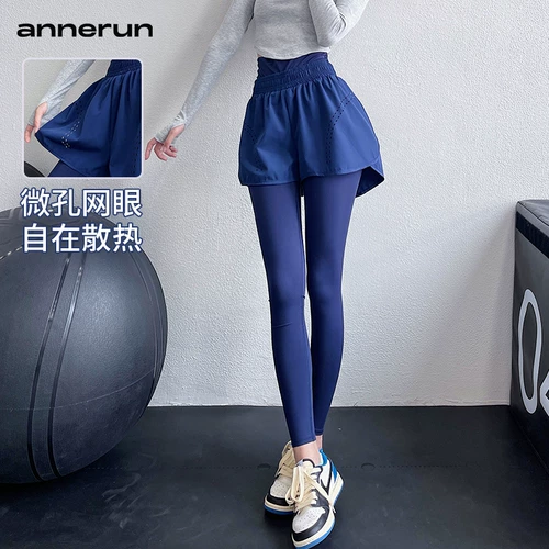 annerun Комплект, леггинсы, штаны, ростомер, утягивающий пояс на талию для спортзала, быстросохнущий комбинезон, в обтяжку, высокая талия, для бега