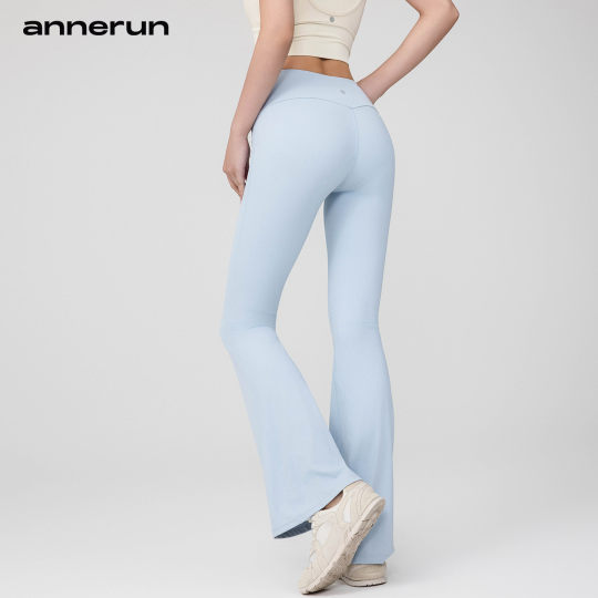 annerun低腰宽边喇叭裤瑜伽长裤女性感显瘦紧身运动裤修身翘臀裤