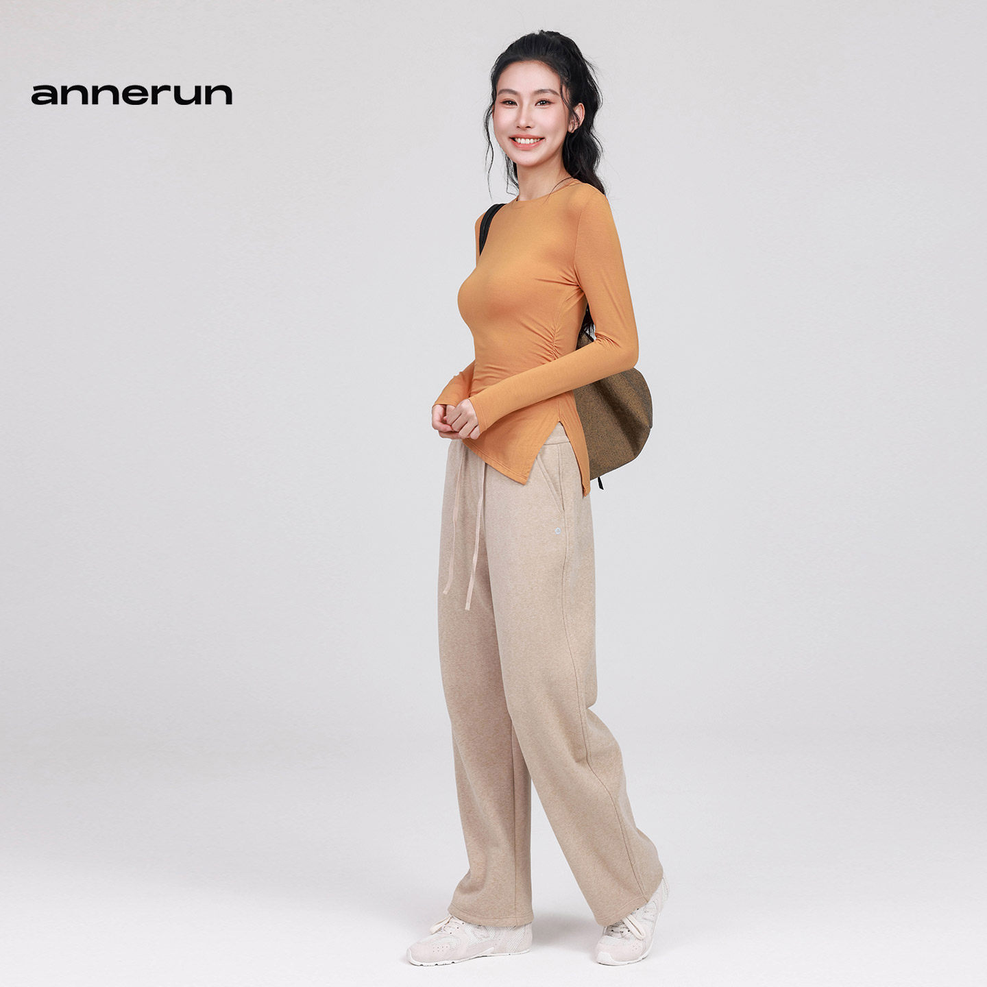 annerun瑜伽上衣开叉罩衫女褶皱修身运动上衣长袖休闲跑步健身T恤,淘宝优惠券,粉丝福利购,淘宝优惠卷