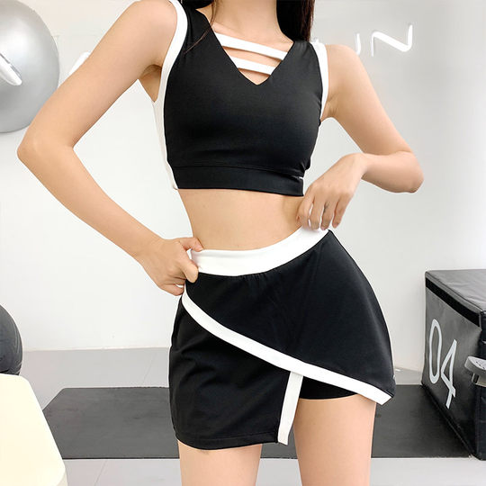 Annerun быстросохнущая спортивная короткая юбка женская контрастного цвета с высокой талией юбка для йоги искусственные двухсекционные фитнес-теннисные брюки-кюлоты