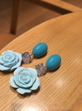 春夏法式蓝色花度假长款耳环