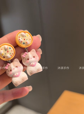 沐琪原创手作迷你可爱小猫咪小众设计耳环趣味卡通萌宠无耳洞耳夹