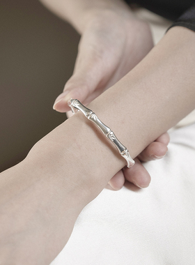 竹节实心韩版生日礼物纯银手镯