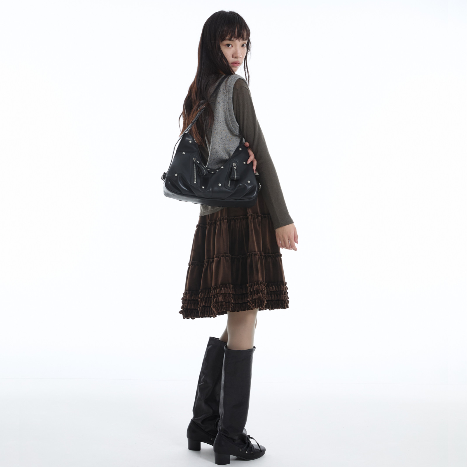 DirtySix 原创 贝拉斯拉夫 机车铆钉 软牛皮 单肩斜挎hobo包,淘宝优惠券,粉丝福利购,淘宝优惠卷