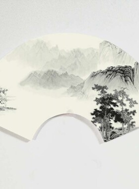 扇形木质客厅中式风水墨装饰画