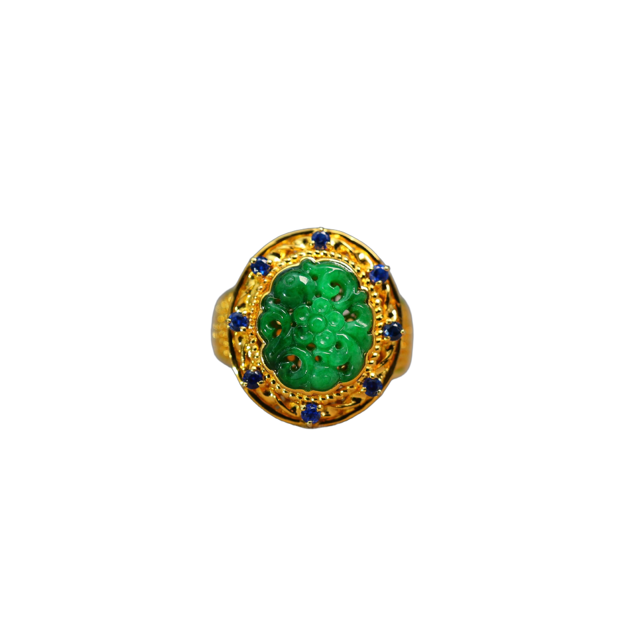 Natural grade A jadeite hollow carved living ring