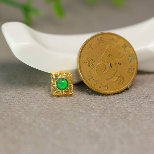 #K507 18K金镶嵌冰种满绿天然A货翡翠蛋面小香盒通孔DIY手链配件 - 图0