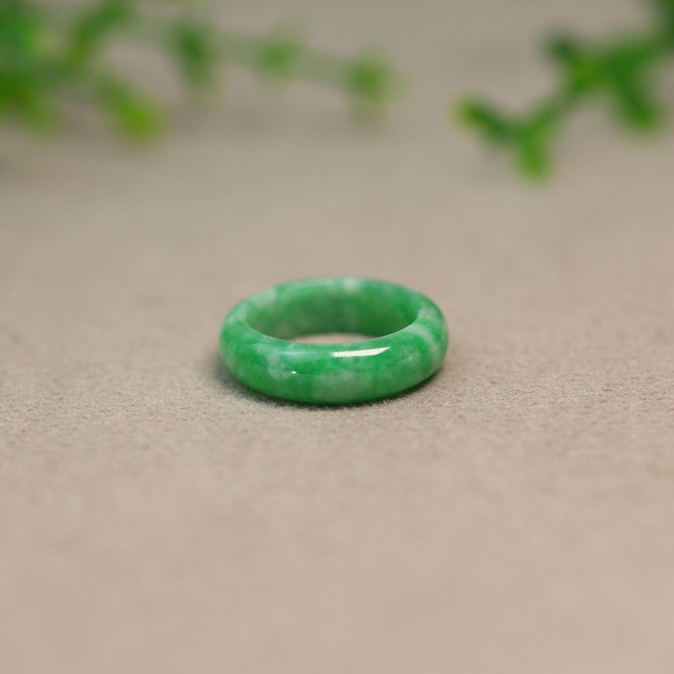 Ice waxy sun green Burmese natural grade A jadeite ring