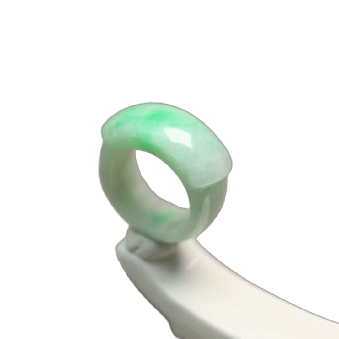 #F547 Waxy bottom floating sun green natural A-grade jade saddle ring for men