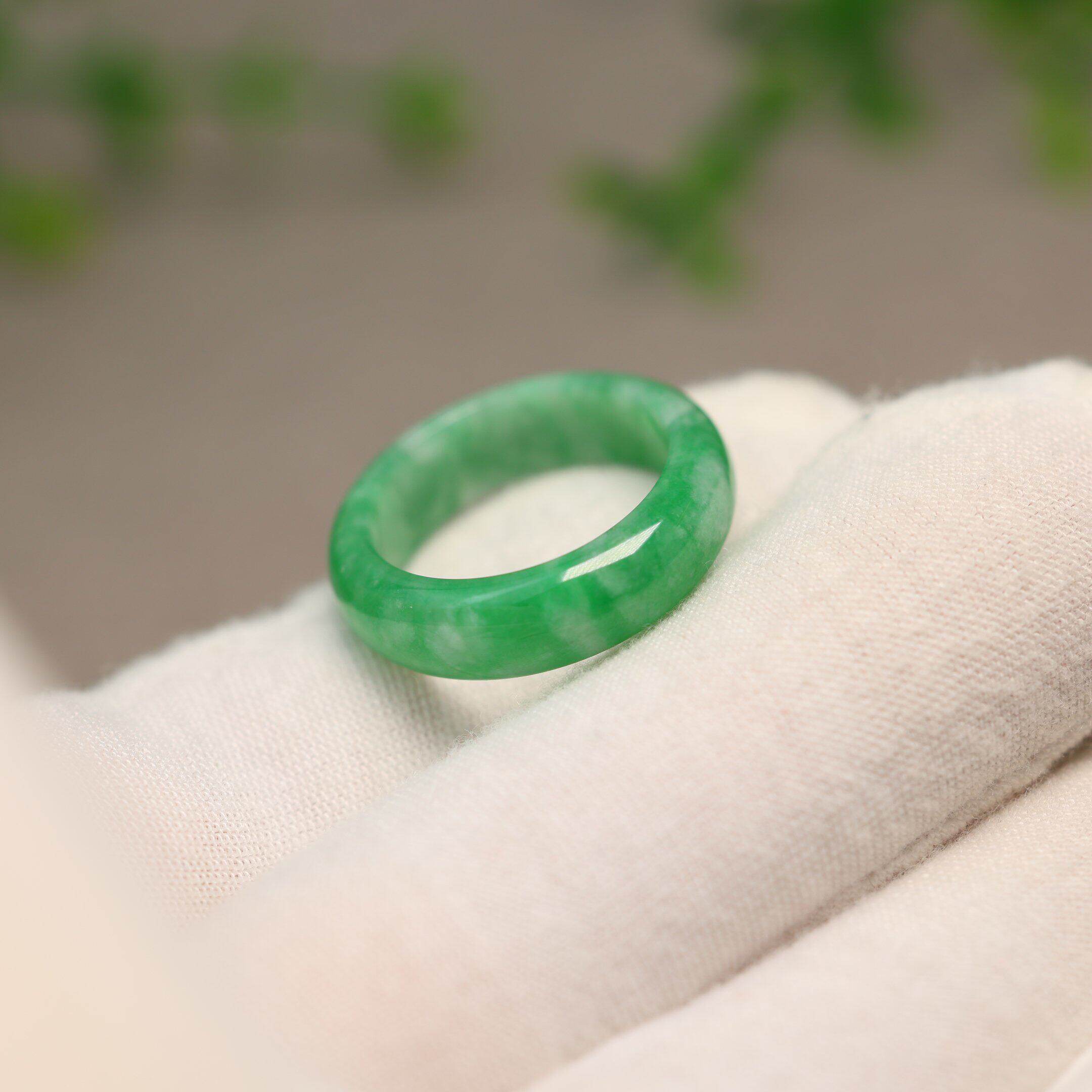 Ice waxy sun green Burmese natural grade A jadeite ring