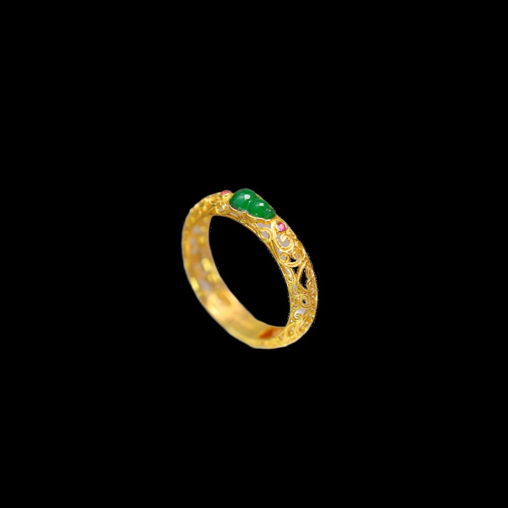 Spicy Green Burmese Natural Grade A Jade Gourd Ring