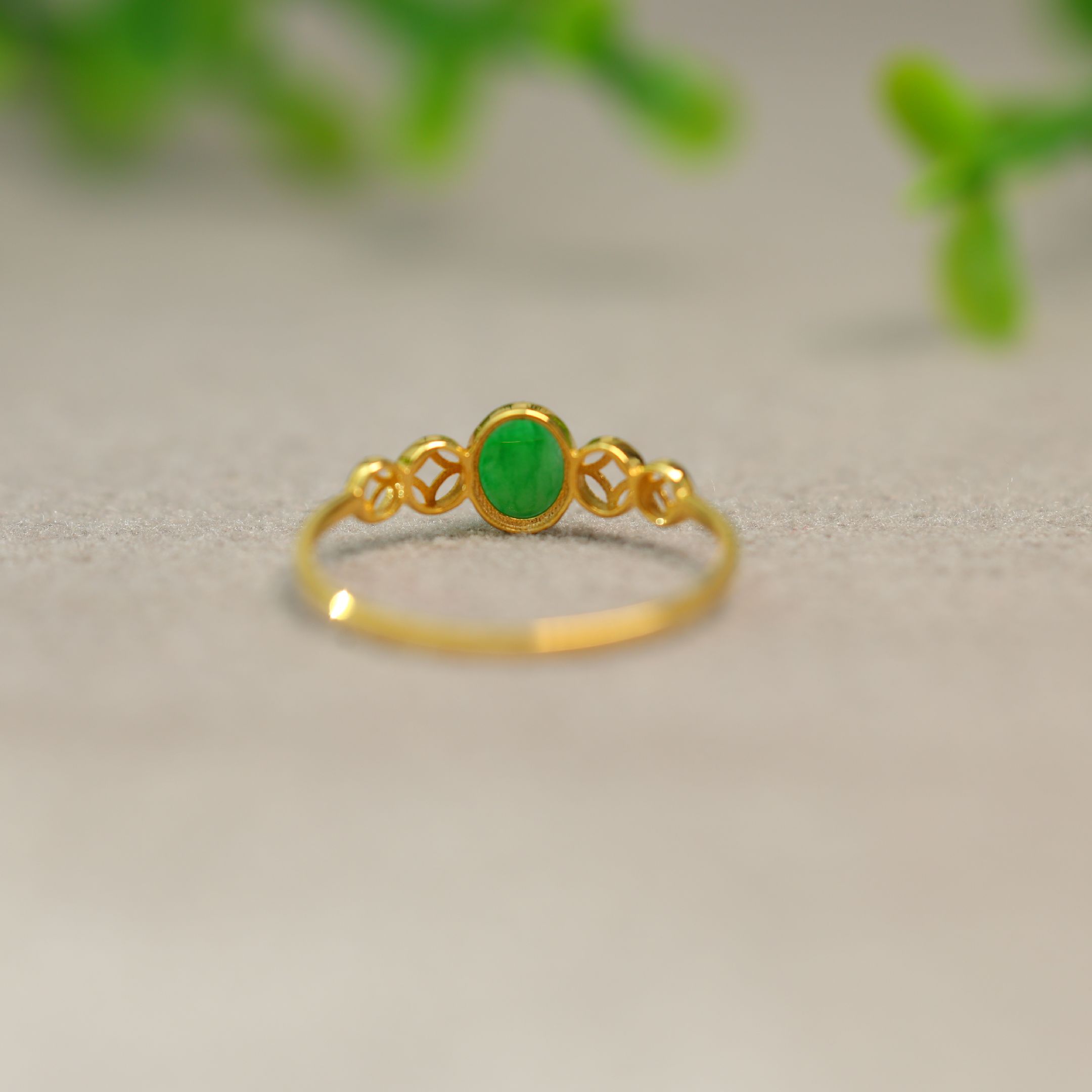 Myanmar natural grade A jadeite cabochon ring
