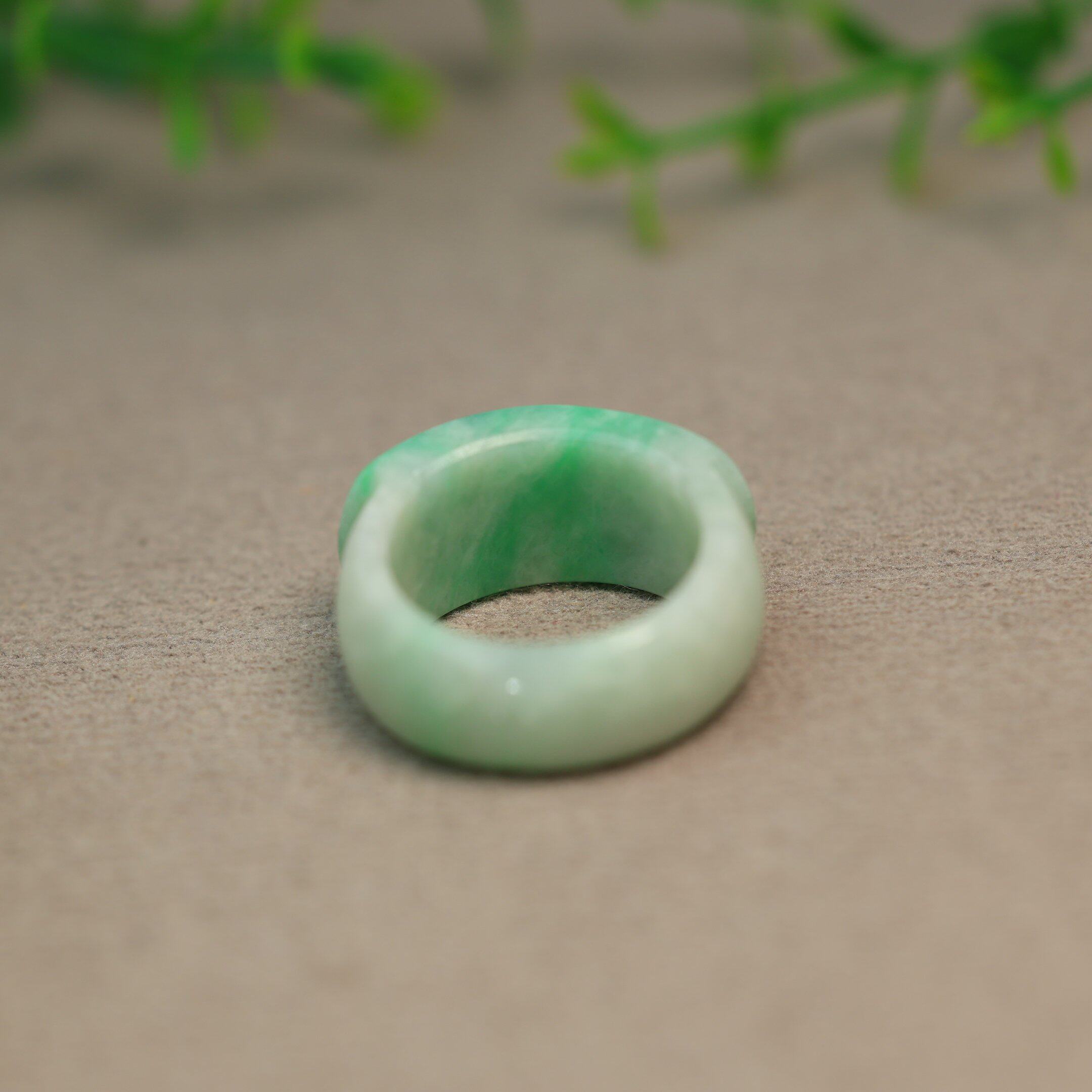 #N738 Piaoyang Green Burmese Natural Grade A Jade Saddle Ring Men’s Ring