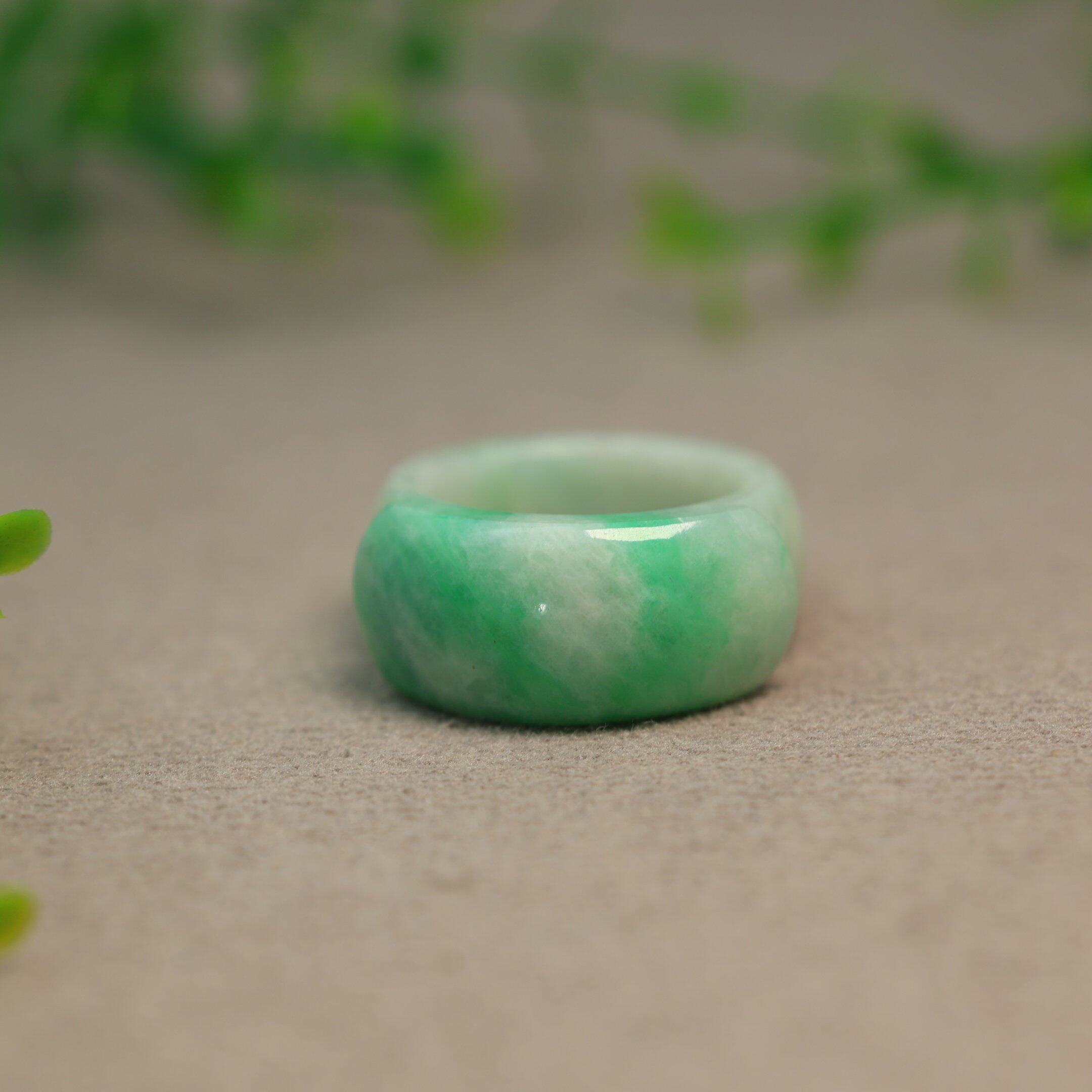 #N738 Piaoyang Green Burmese Natural Grade A Jade Saddle Ring Men’s Ring