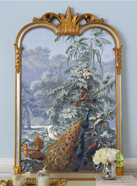 106x69法式中国风手绘油画孔雀