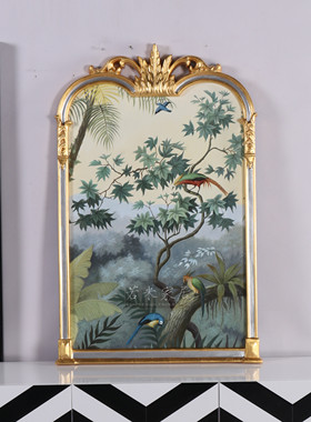 美式复古蓝色花鸟孔雀风景