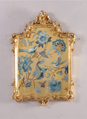 外贸银色蓝色花鸟纯手工油画