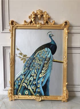 若米蓝色孔雀玄关画壁炉画纯手绘