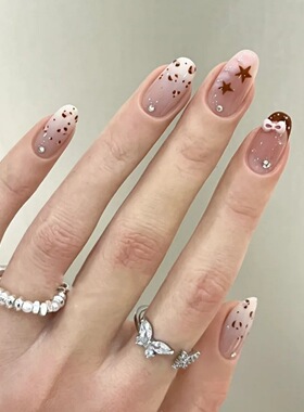 纯手工穿戴甲琥珀流光风早秋欧美显白高级感豹纹细闪可拆卸美甲贴