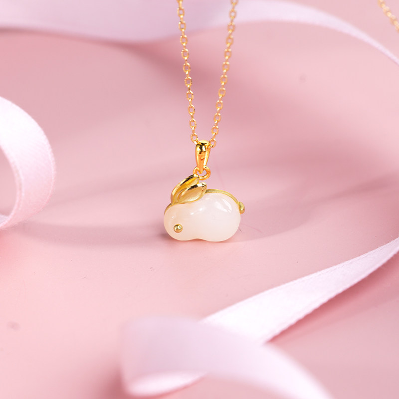 老庙足金999兔挂坠糯米团子和田玉 老庙颈饰