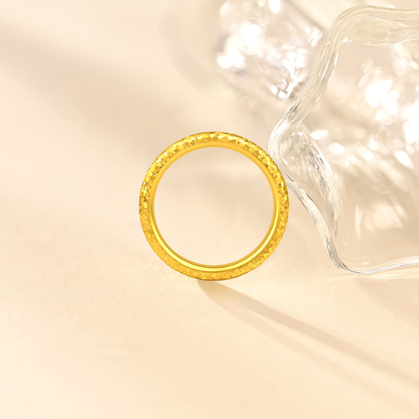 Pre-sale old temple gold pure gold crushed ice ring sparkling exquisite 5D three-dimensional fashion safe commuting every year