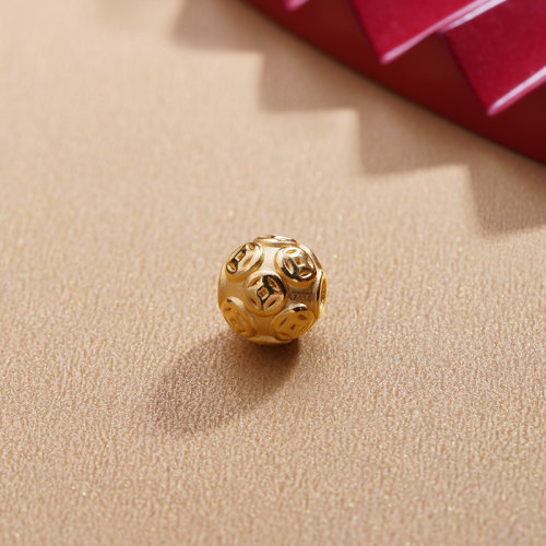 老庙黄金足金串珠转运珠铜钱财源滚滚路路通硬金本命年送礼正品情 - 图1