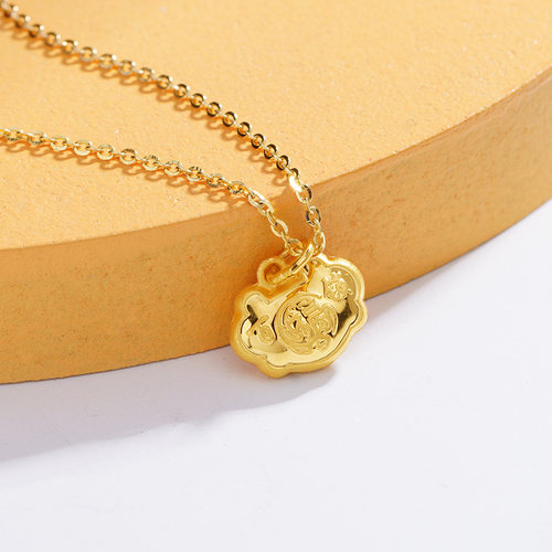 老庙黄金足金999宝宝满月金饰吊坠百福小锁包周岁礼物 - 图2