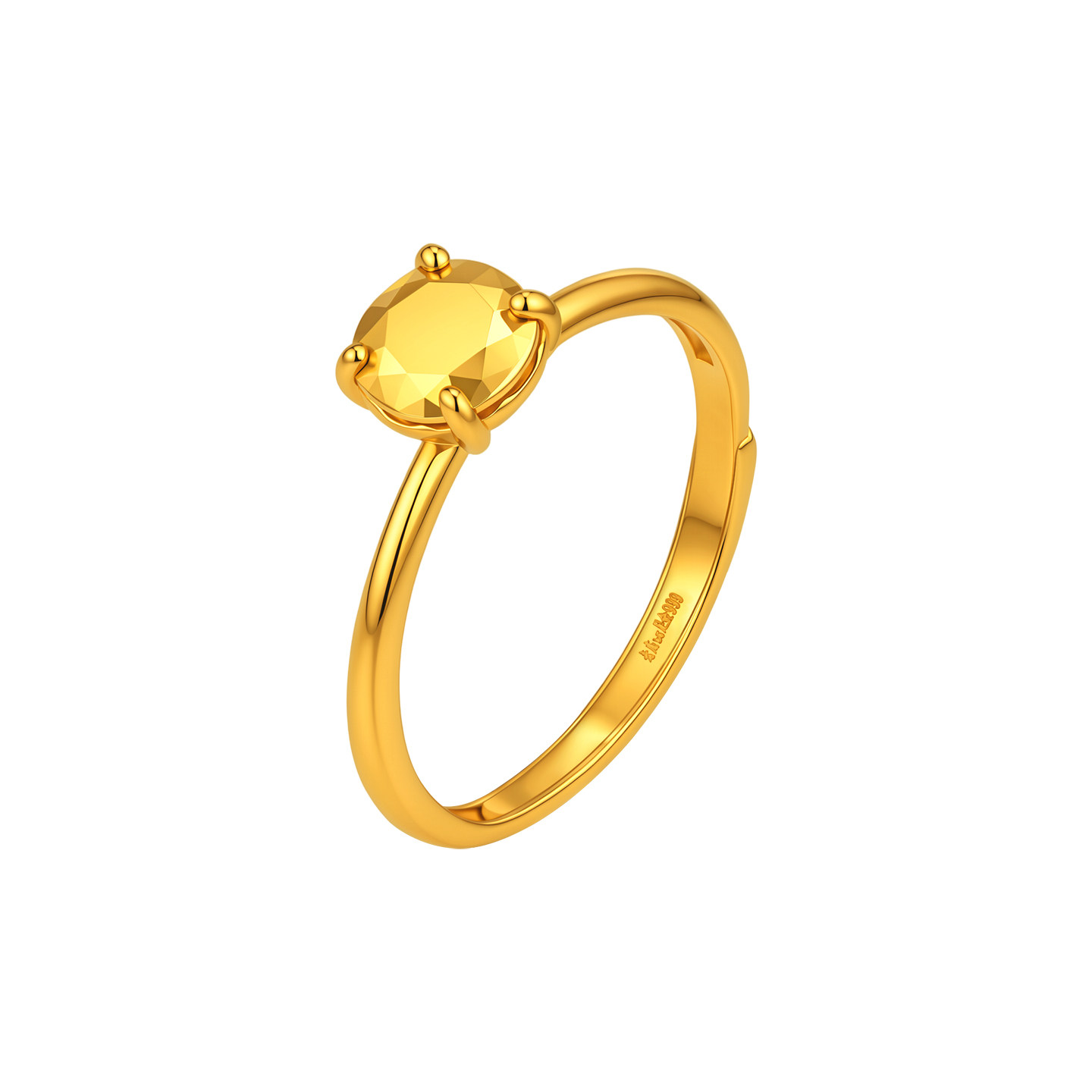 Laomiao gold pure gold round four-claw ring 5G three-dimensional full whitening skin lining versatile extravagant birthday proposal
