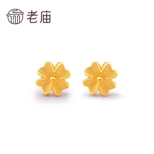 老庙黄金足金999优美紫荆花足金耳钉耳饰官方情侣送礼物正品 - 图3