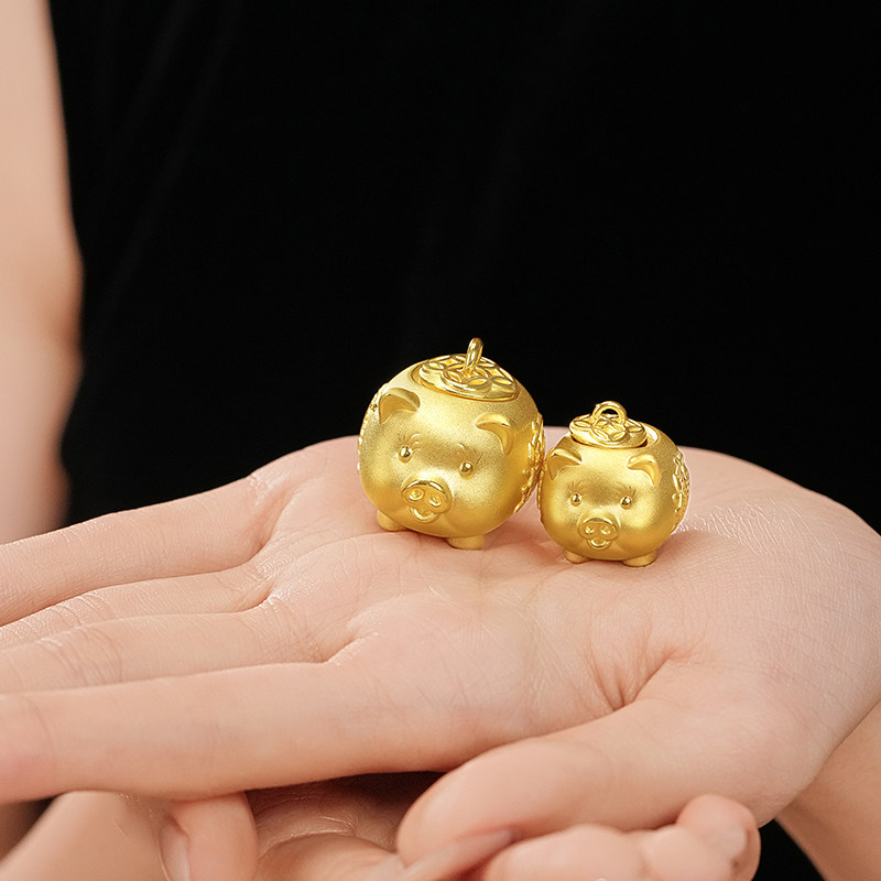 老庙黄金足金金猪存钱罐摆件攒金攒财3D饱满圆润小猪存福气投资,淘宝优惠券,粉丝福利购,淘宝优惠卷