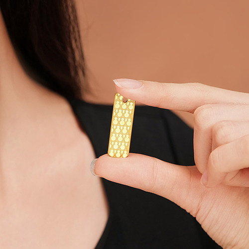 老庙黄金足金纳福摆件小金牌精致铜钱纹财福稳稳来投资佩戴 - 图1