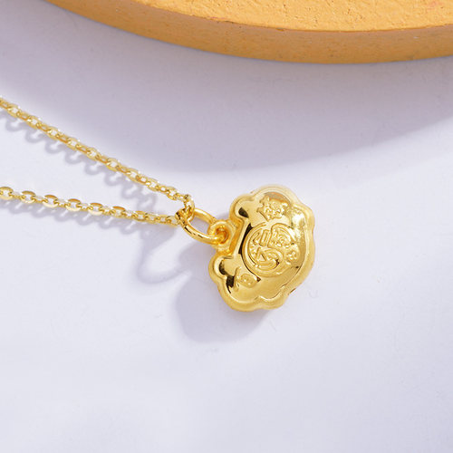 老庙黄金足金999宝宝满月金饰吊坠百福小锁包周岁礼物 - 图1