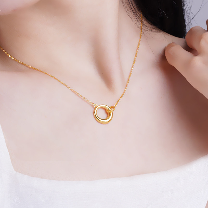 老庙黄金项链日月星辰圆环足金套链颈饰送礼女士圆环官方正品礼物,淘宝优惠券,粉丝福利购,淘宝优惠卷